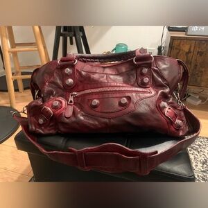 Balenciaga City Bag in Dark Red with Silver Hardware EUC